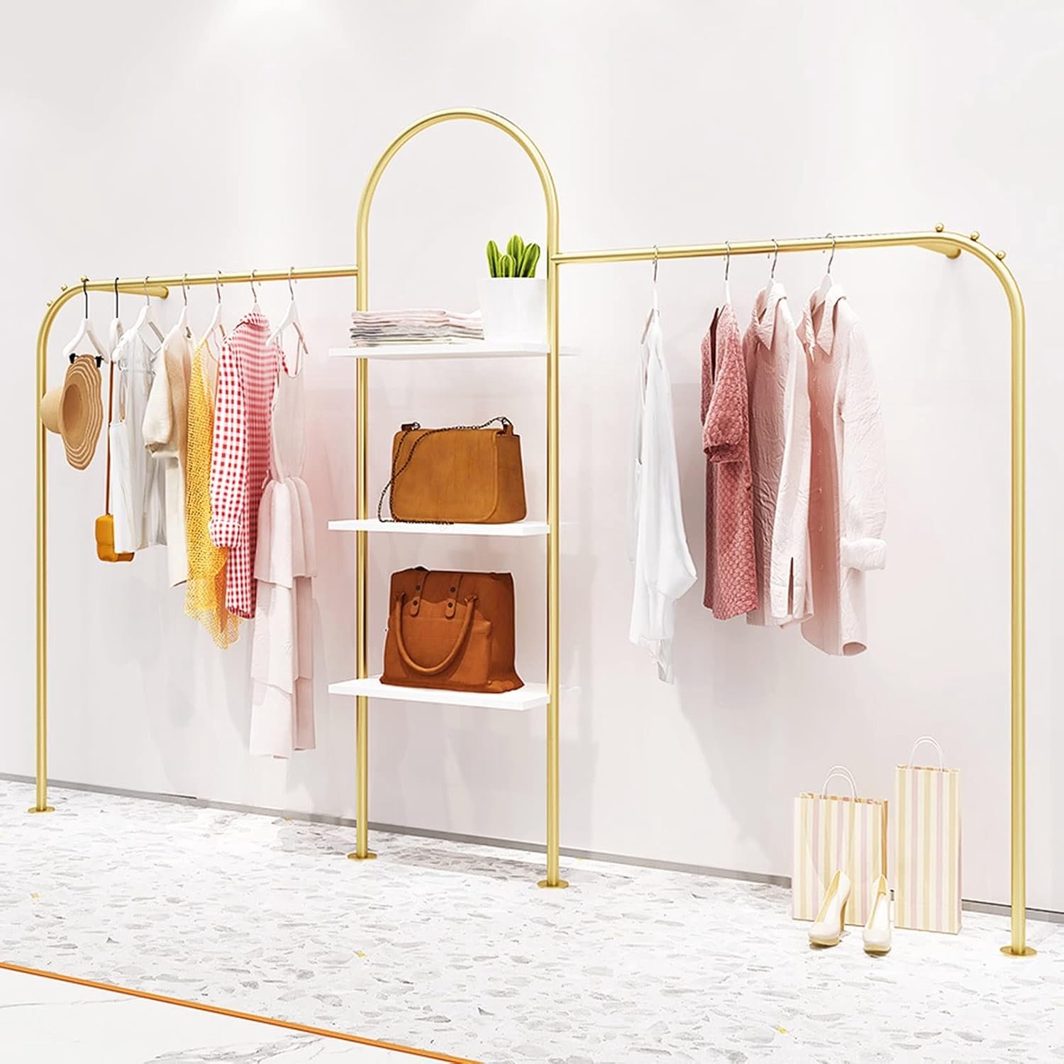 Luxe Industriële Wandkledingstang en Kledingrek op Wandmontage – Zwaar Belastbaar Metalen Buizen Garderobesysteem met Hittebestendige Milieuvriendelijke Coating voor Retail Boetiek, Kledingwinkel, Inloopkast en Wasruimte