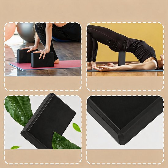 Yogablokken Set - Yoga Blocks - 2 Stuks - Ronde Hoeken - EVA - 23x15x8 cm - Thuis Yoga Oefeningen - Duurzaam & Antislip - Yoga en Pilates - Voor Hoofd, Rug en Heupen - Zwart — afbeelding 5