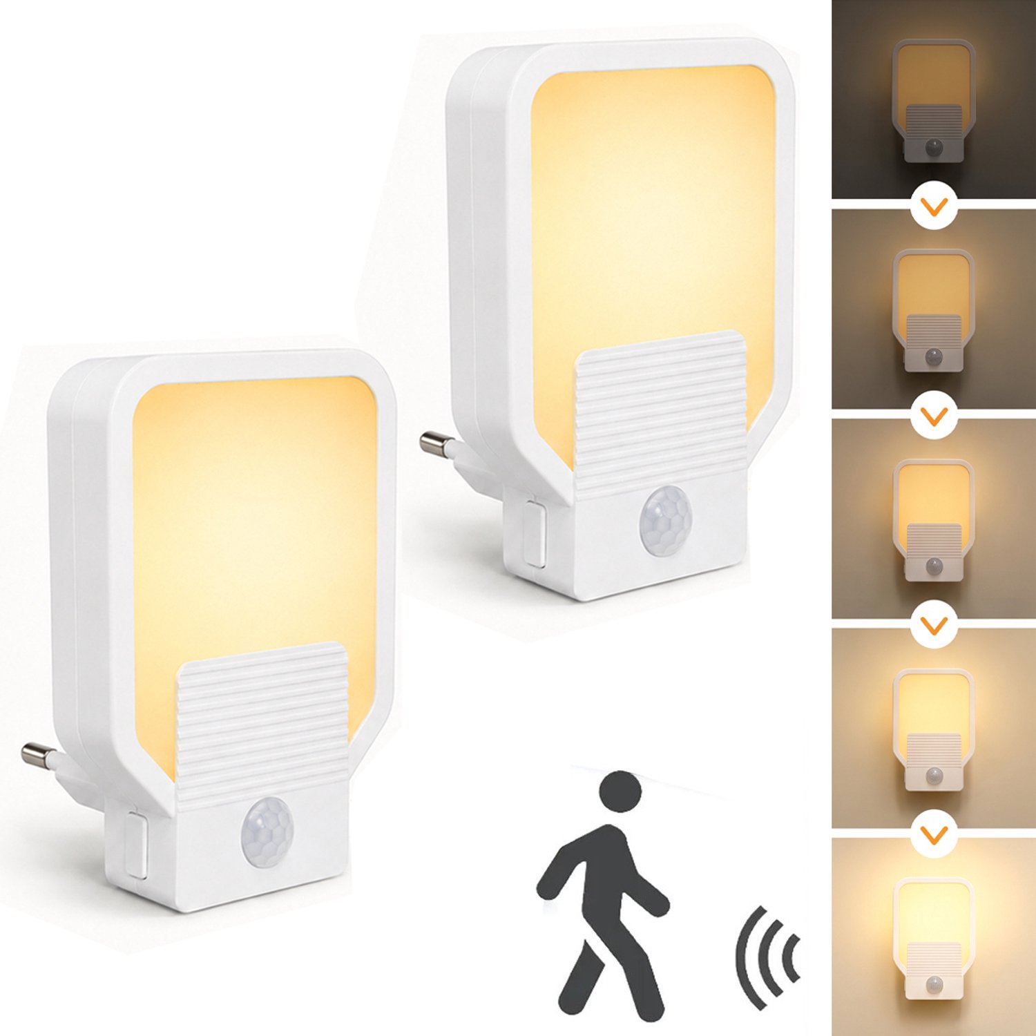 Best Active Nachtlampje Stopcontact Slim - Stekkerlamp - LED Wandlamp met Bewegingssensor - Set van 2 Stuks - Dag- en Nachtsensor - Dimfunctie - Warm Wit Licht - Wit