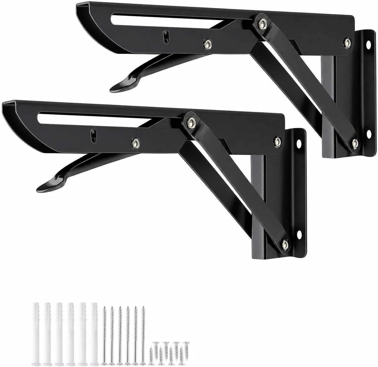 Opvouwbare plankbeugels 25,4 cm - zwart gecoat staal - heavy duty - max belasting 50 kg, 2-pack - m-winkel