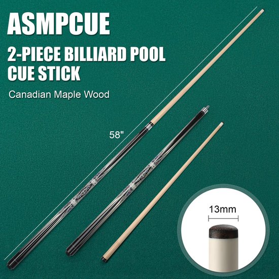 Poolkeu 13 mm Tip - Esdoorn Hout - Zwart - Biljartkeu - Voor Poolbiljart Spelers — afbeelding 2