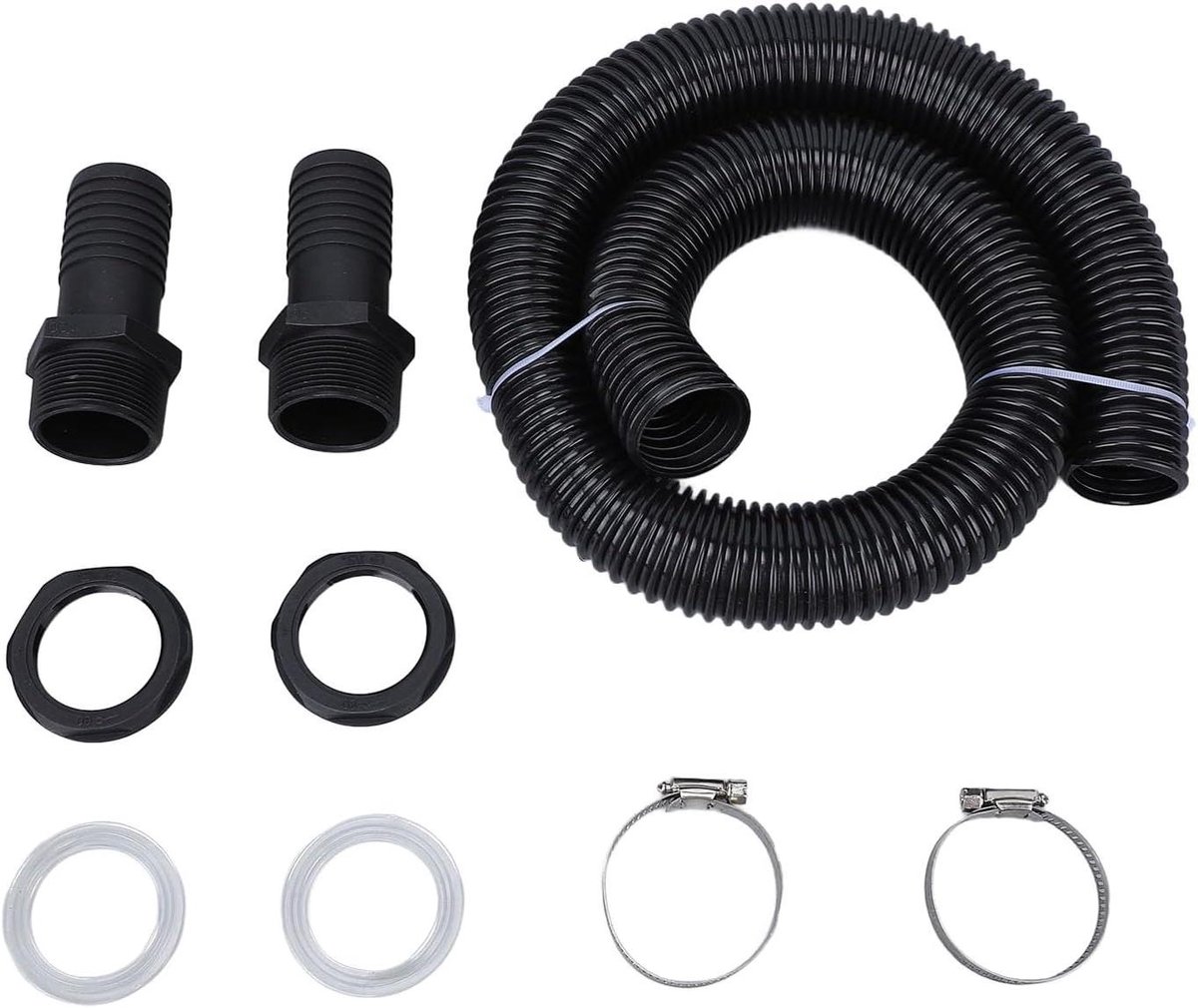Regenton Aansluitset - Regenwater Opvang - Tuin Bewateren - Twee Tonnen Koppelen - 1 Meter Slang - Zwart