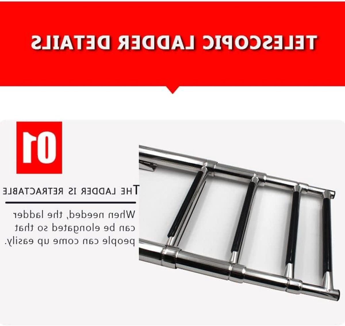 Telescopische Ladder - Vouwladder Stevig - Veilig Klimmen - 316 Roestvrij Staal - 4 Treden - Zilver