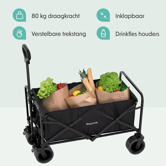 LifeGoods Bolderkar - Opvouwbaar - 80KG Draagkracht - 94L - Wasbaar Polyester - Zwart van LifeGoods — afbeelding 3