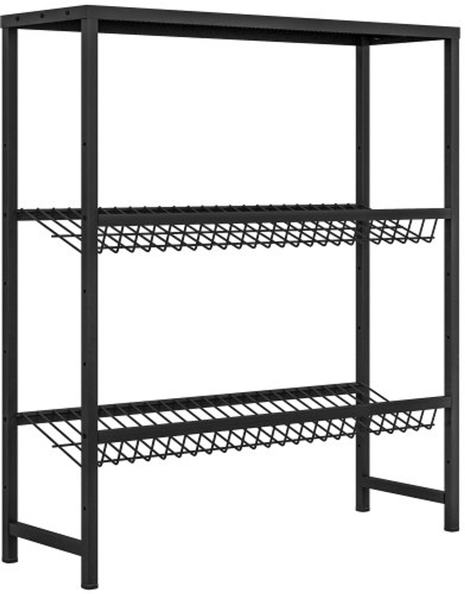 Zwart stalen vrijstaand drankkistenrek - drie lagen voor 6 kratten verstelbare hoogte antislip constructie afmeting 103x33x113,5cm keuken en berging opbergrek