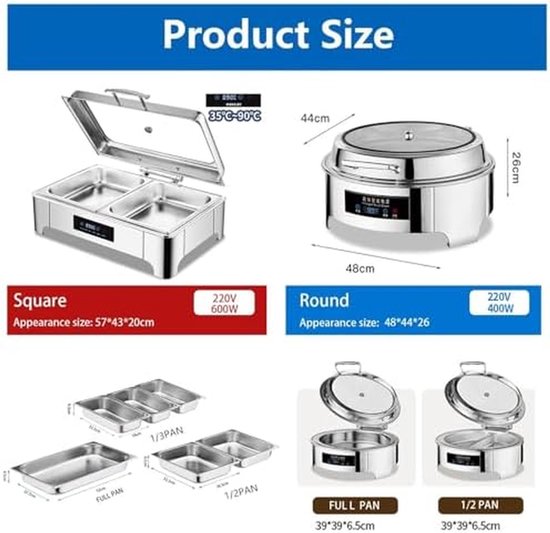 Warmhoudbak RVS - Buffetwarmer Voedselwarmer - Gerechten Warm Houden - Instelbare Warmte - Rond - Zilver — afbeelding 2