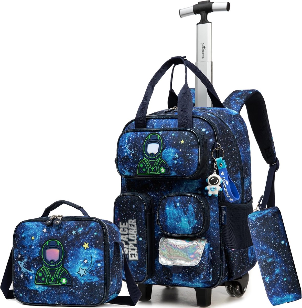 SnelShoppen - Schooltas met Wielen voor Meisjes, Primair Onderwijs, Inclusief Lunchtas en Pennenzak, B-Blauw, 42 cm x 30 cm x 20 cm, Modern en Kleurri