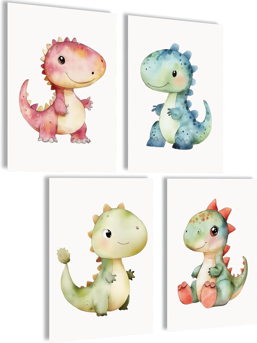 posterset kinderkamer jongens - dino baby's - wanddecoratie - sfeervolle babykamer decoratie - SnelShoppen