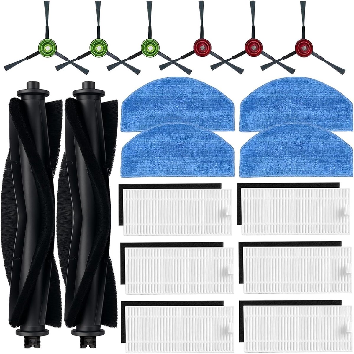 Accessoires en vervangingsset voor Honiture G20/ G20 Pro, voor Tikom G8000/G8000 Pro, voor Laresar Evol 3 robotstofzuigers 2 hoofdborstels, 6 zijborstels, 6 HEPA-filters, 4 dweildoeken