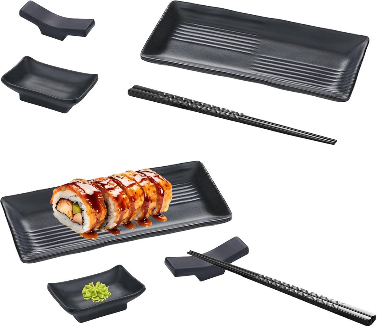 Japanese Sushi Dinnerware Set, Melamine Sushi Serving Set with 2 Pairs of Chopsticks, 2 Chopsticks, 2 Plates, 2 Diet - ShopVlot