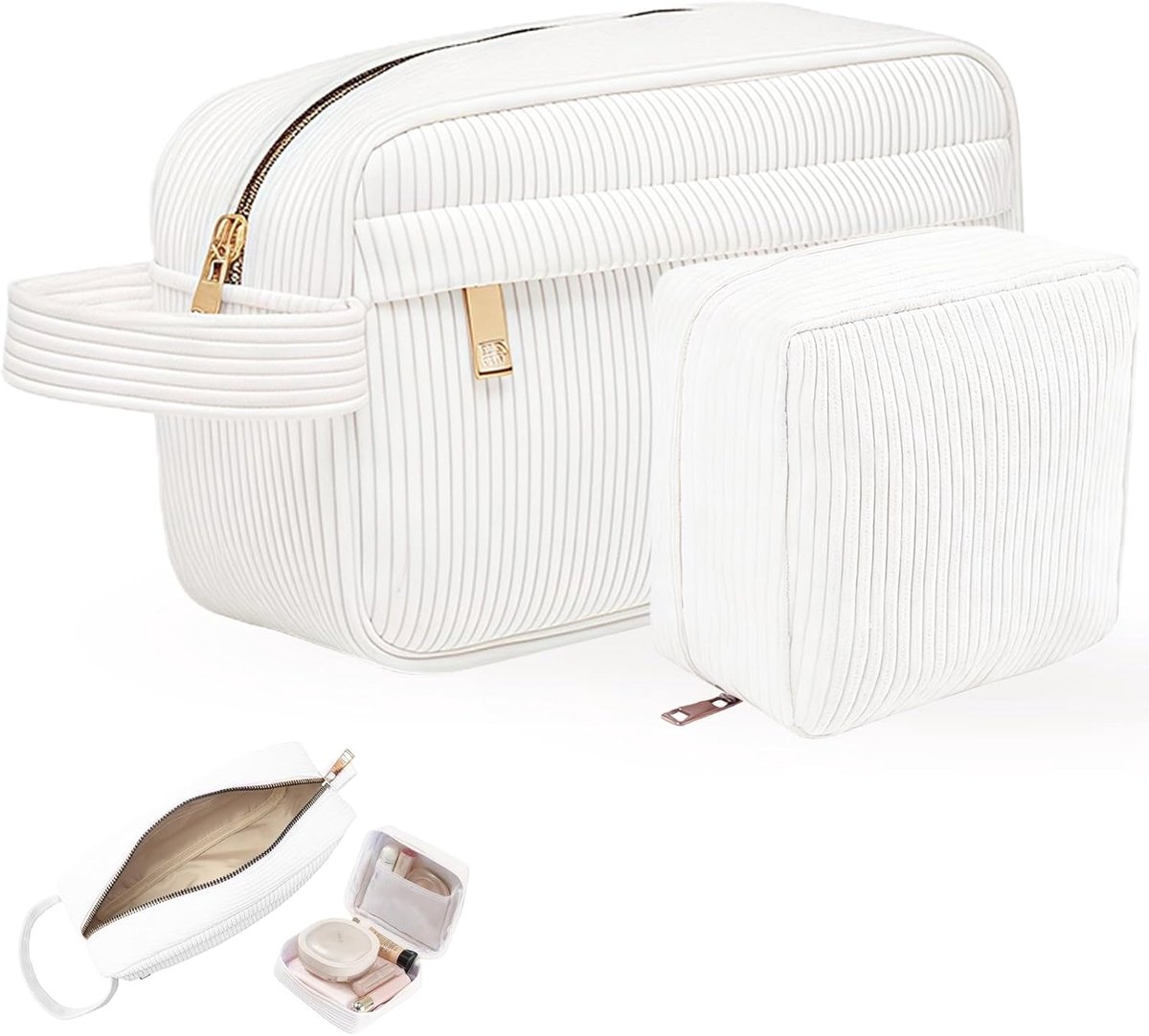 Cosmetische tas 2 stuks - kleine make-up tassen - corduroy materiaal - ideaal voor op reis - ShopVlot
