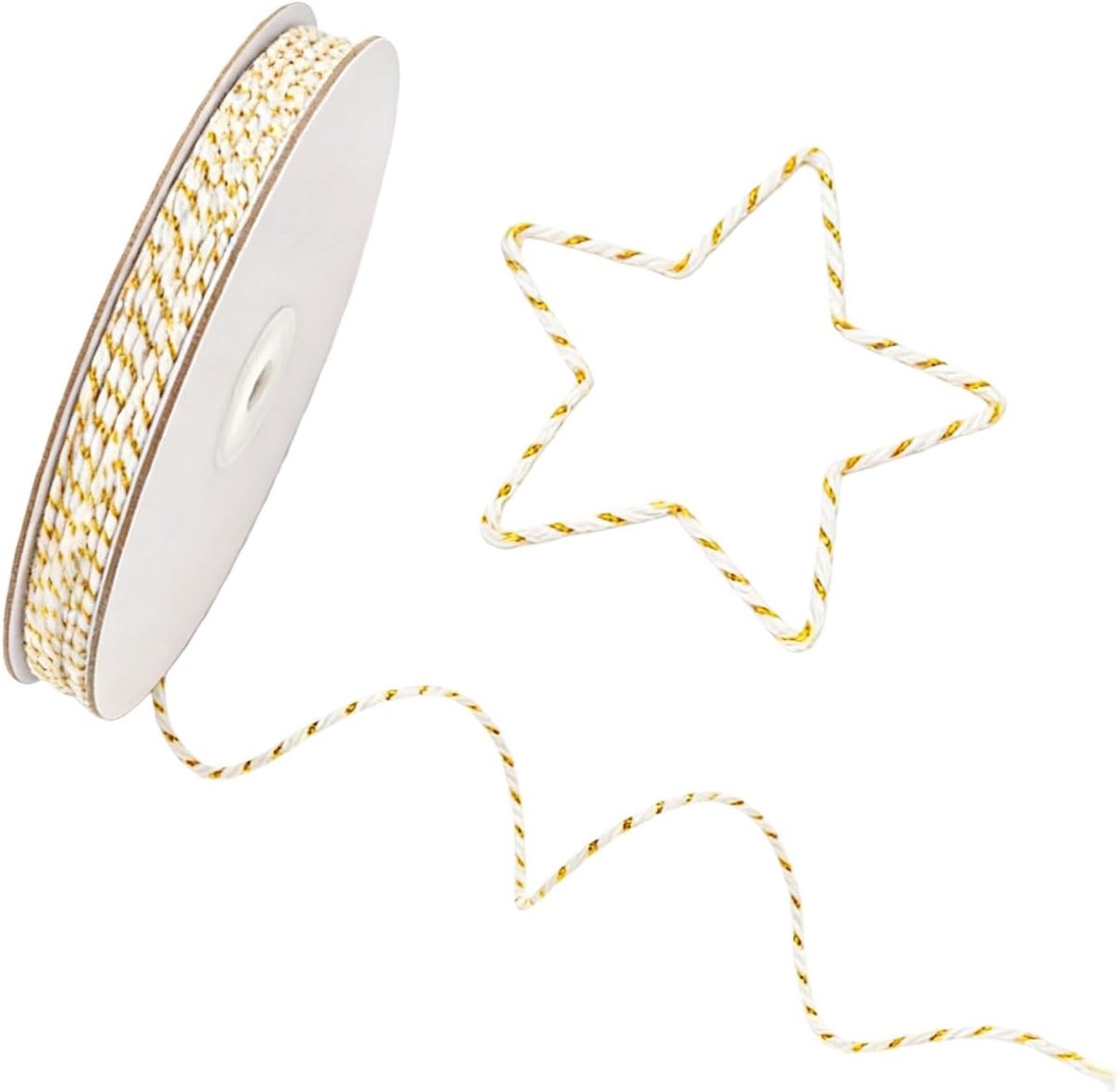 100 m wit en goud koord, 2mm kerstballen string voor geschenkverpakking, glitter metallic katoen bakkers touw, wit en - ShopVlot