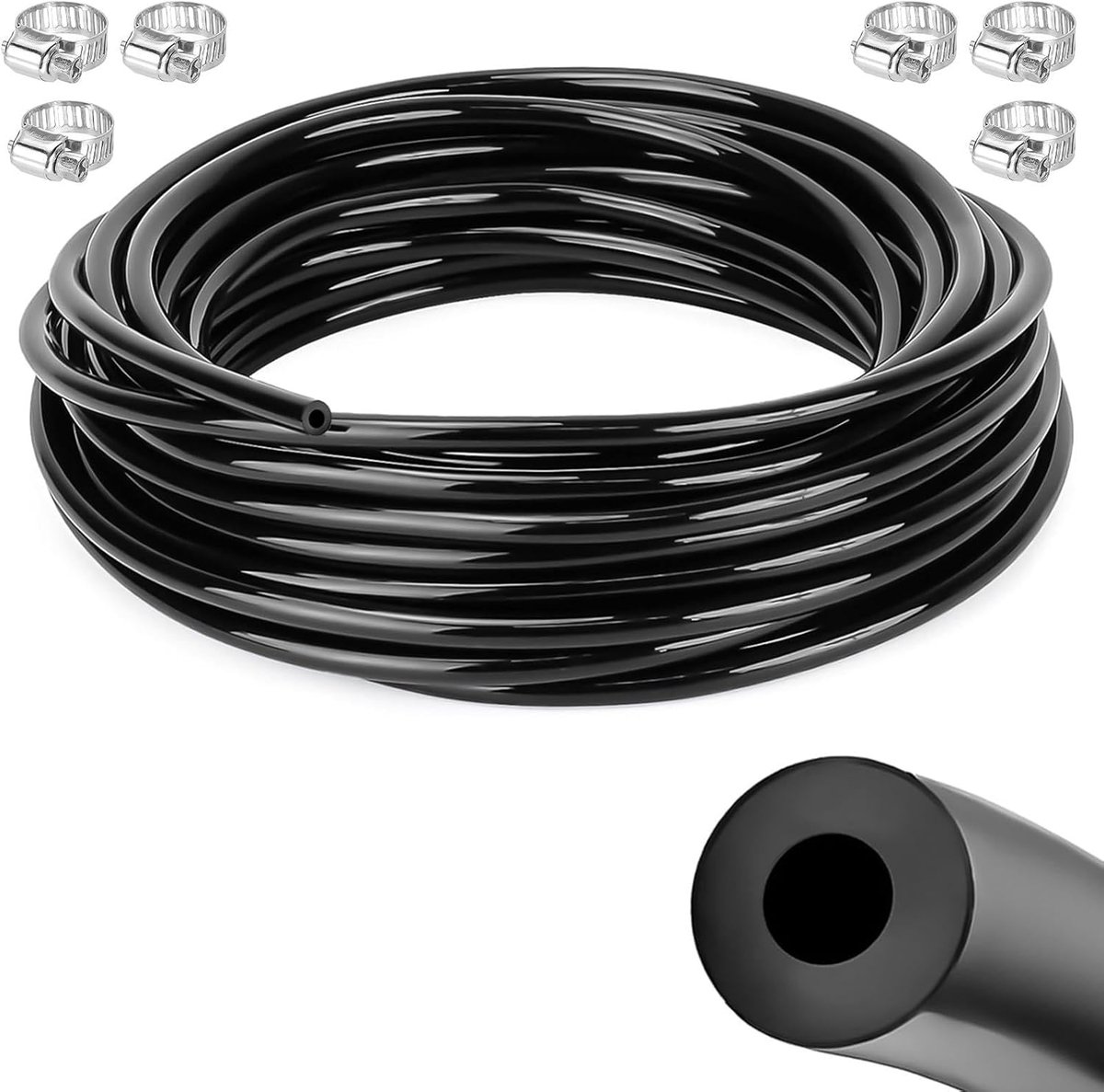 8 m silicone hose (ID 4 mm, OD 8 mm), vacuum silicone hose for car with 6 clamps for air and water transfer - ShopVlot
