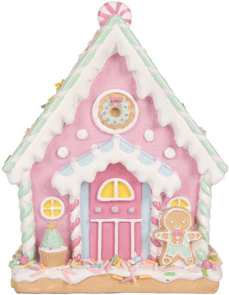 Clayre & Eef Gingerbread house 13x10x16 cm Roze Kunststof