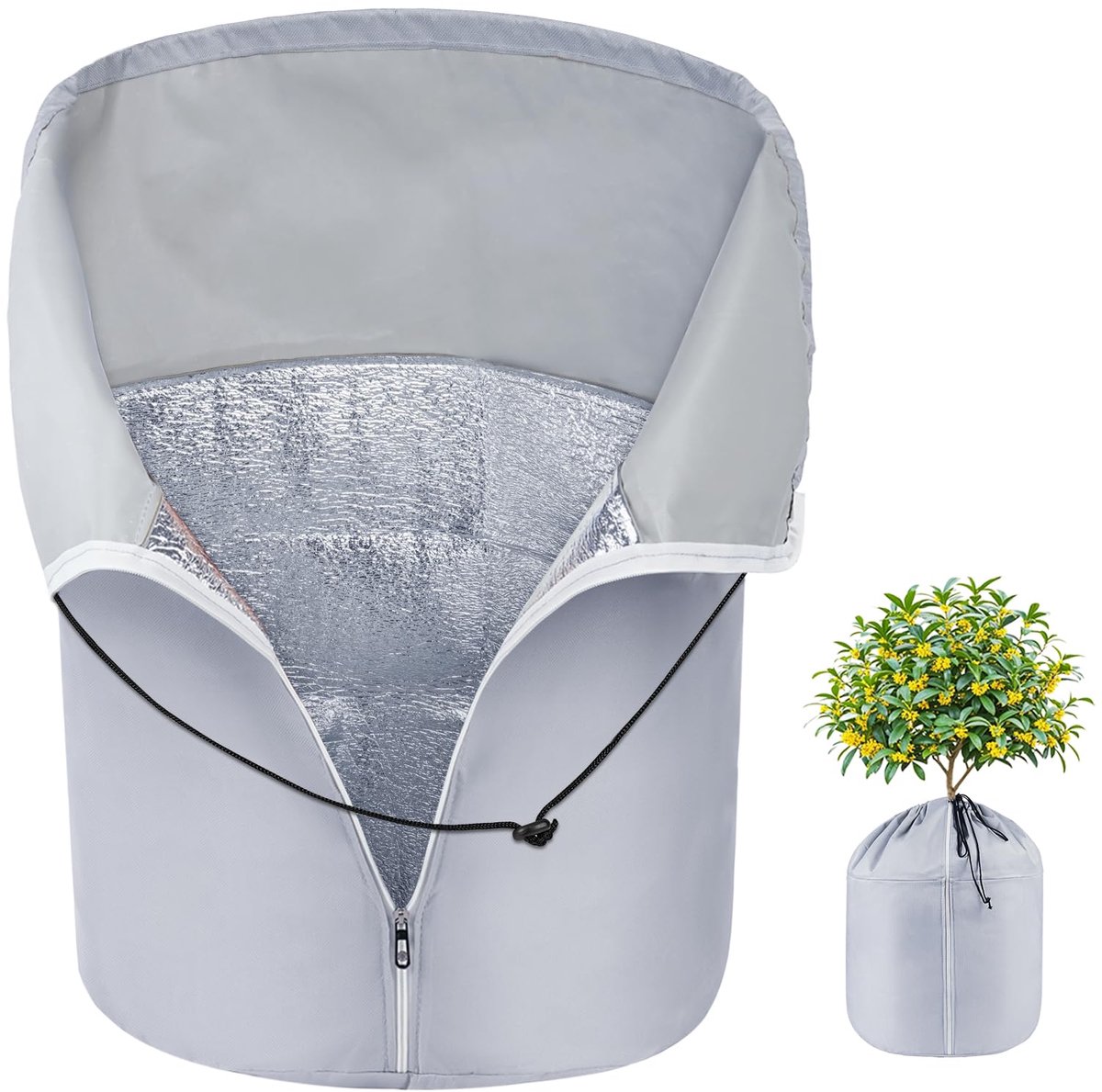 SnelShoppen - Frostbescherming voor planten - 1 x vorstbeschermhoes met trekkoord en rits - Ademend maar isolerend voor fruitbomen en plantenpotten (6