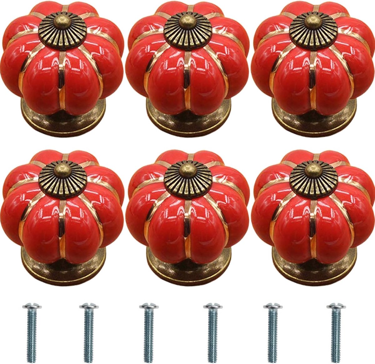 Bikasun 6 Pcs Pumpkin Furniture Knobs Red Vintage Ceramic Knobs Cabinet Knobs with Screws Drawer Knobs for Wardrobe - ShopVlot