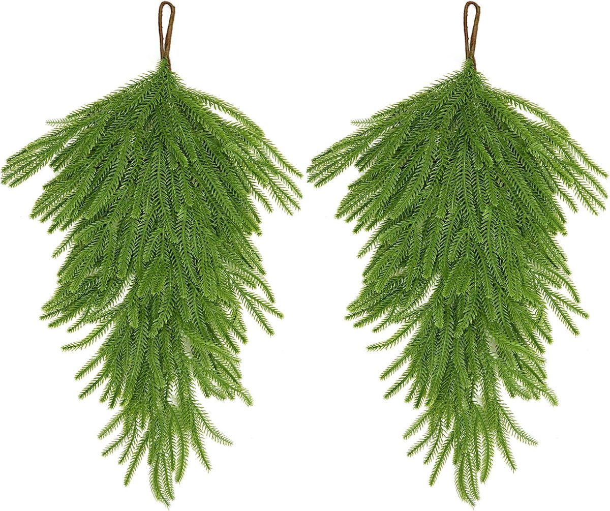 Kunstkerstdecoratie Druppelhouder 68 cm - Realistische Dennentak - Voor Deur en Raam - Set van 2 - ShopVlot