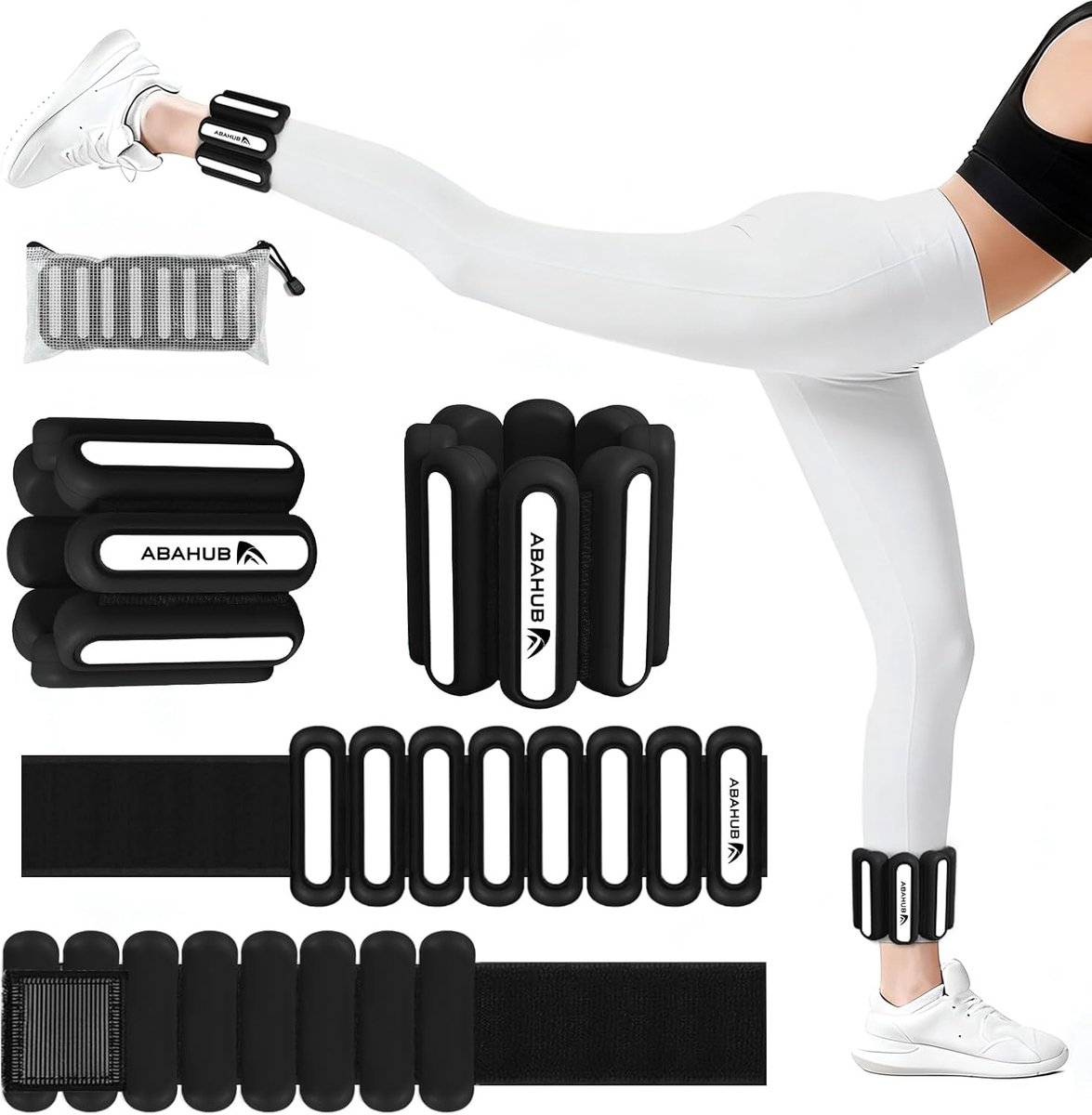Abahub Wrist Ankle Weights, Adjustable Wrist Weights, Set of 2 (0.45 kg each) Fastener Black and White - ShopVlot