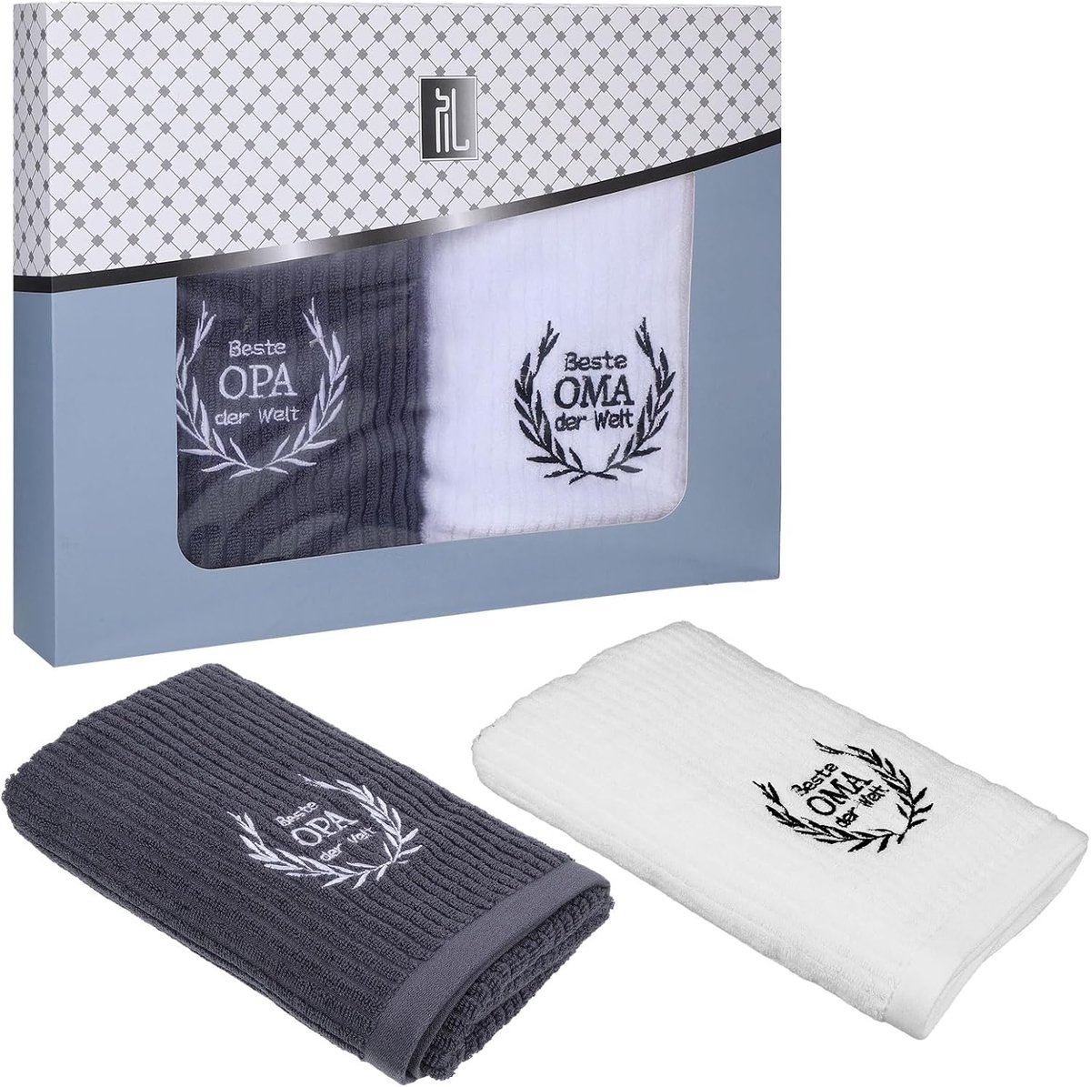 SnelShoppen - Gepersonaliseerde Cadeaus voor Oma en Opa, Geborduurde Handdoeken 40 x 100 cm in Grijs en Wit, Emotioneel Geschenk voor Kerstmis, Uniek