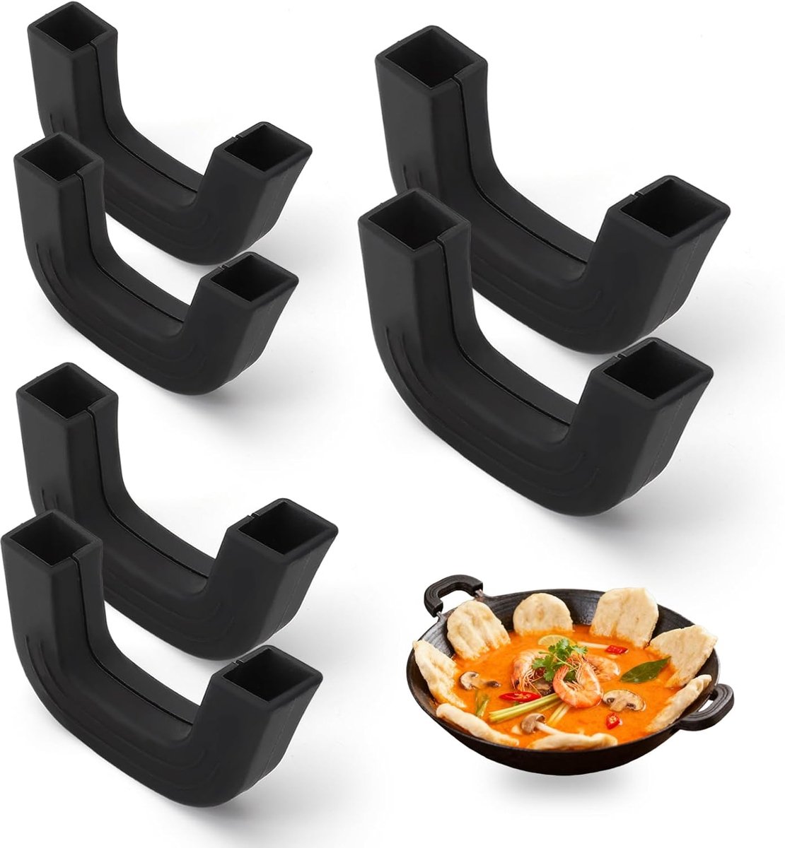 SnelShoppen - Heat Protection Pack van 6 Herbruikbare Zwarte Siliconen Handvaten voor Pannen, Potten en Wokken - Niet-slip Pot Grip Silicone Cover (S,