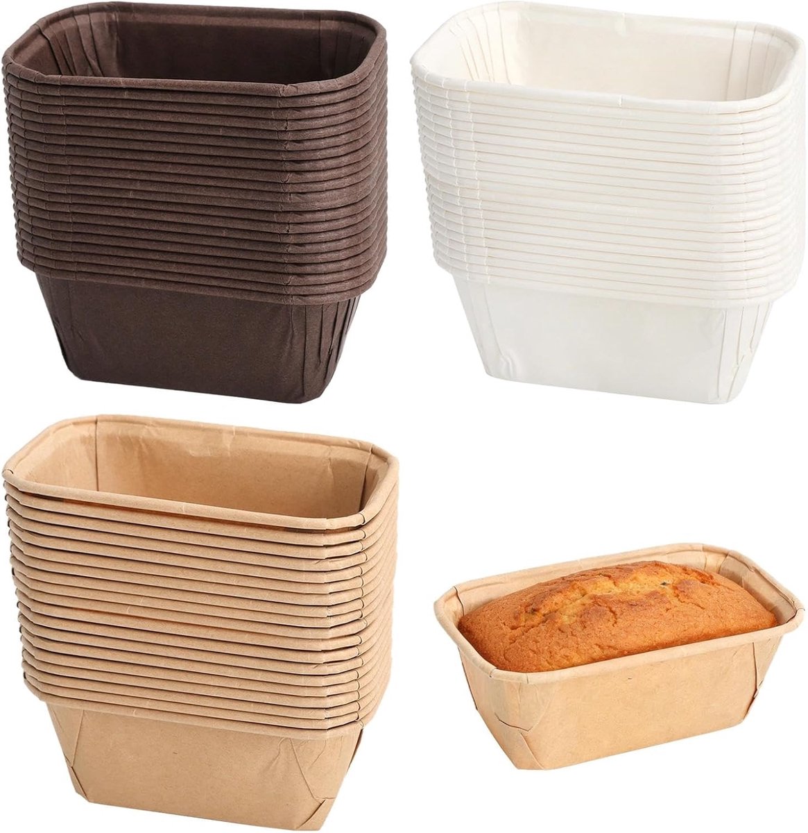 SnelShoppen - 150 Stuks Rectangulaire Cakevormpjes Mini Kastvorm Brood Bakvorm Papieren Muffinvormpjes Kleine Bakvorm voor Cupcake Brood Dessert Wit,