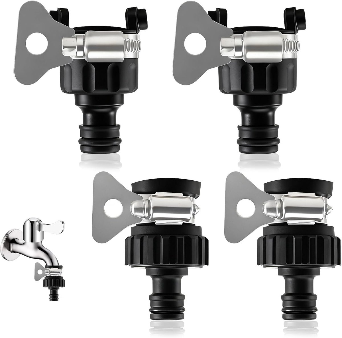 SnelShoppen - 4 Stuks 16mm Universele Tuinslang Aansluitingen, Waterdichte Kraanadapter voor Camping, Motorhome en Tuin met Handvat