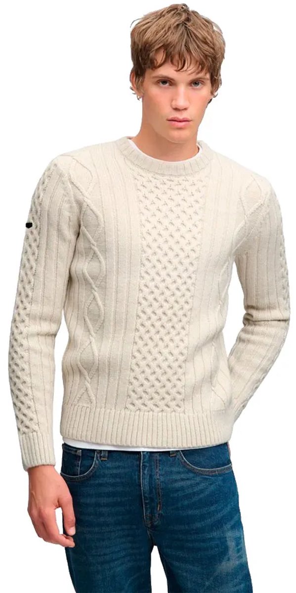 Superdry Jacob Cable Knit Trui Heren Sweaters Creme