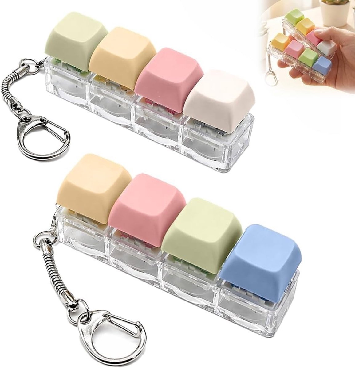 Anti-Stress Fidget Toy Set met 4 Kleurrijke Toetsen, Mini Clicker Sleutelhanger voor Angstverlichting, Perfect voor Volwassenen en Studenten in het Kantoor