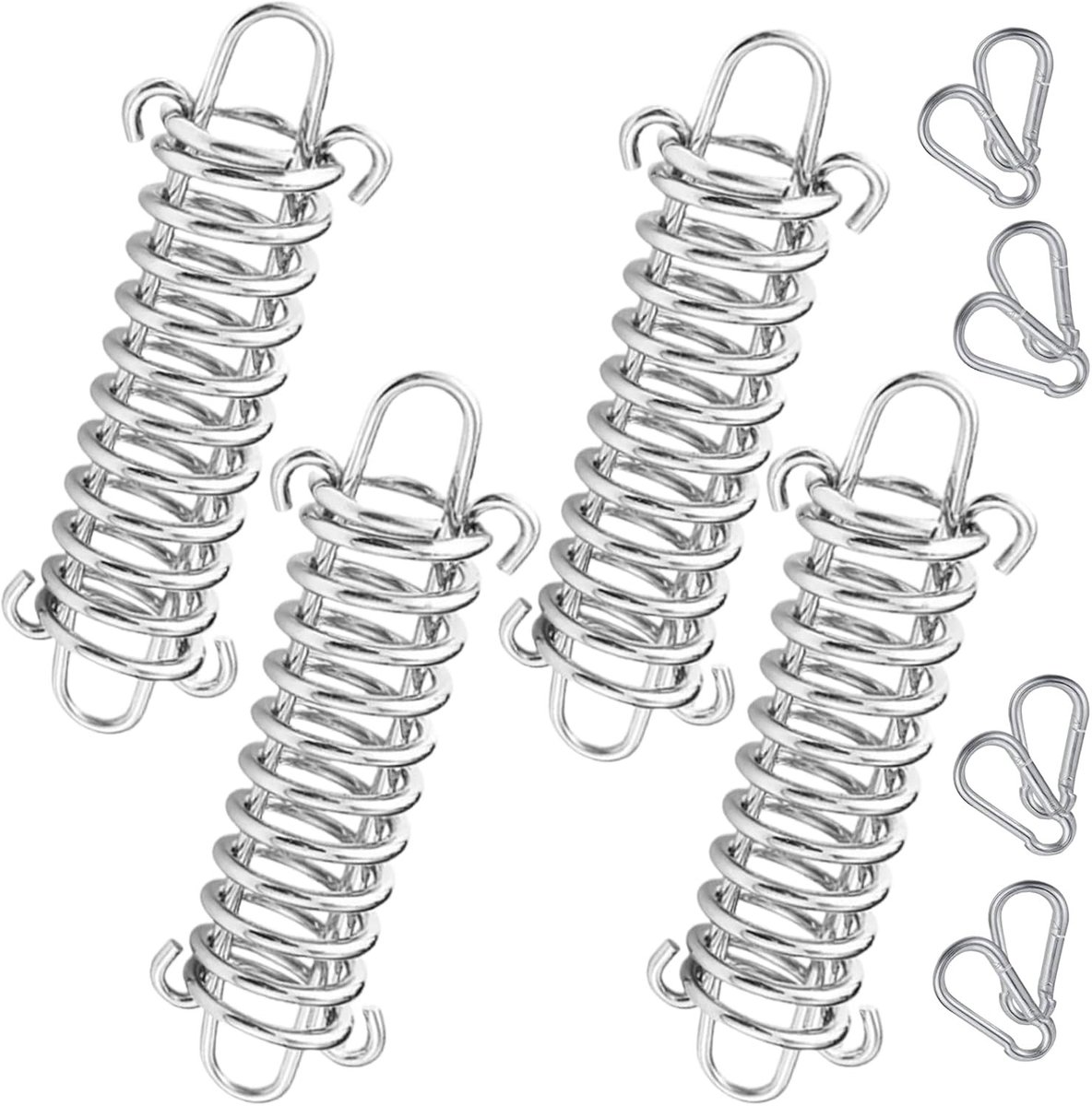 Set van 4 roestvrijstalen spanningveren met karabiners - sterke en duurzame veren voor tenten, luifels en buitengebruik - weerbestendige montage met 8 haken inbegrepen