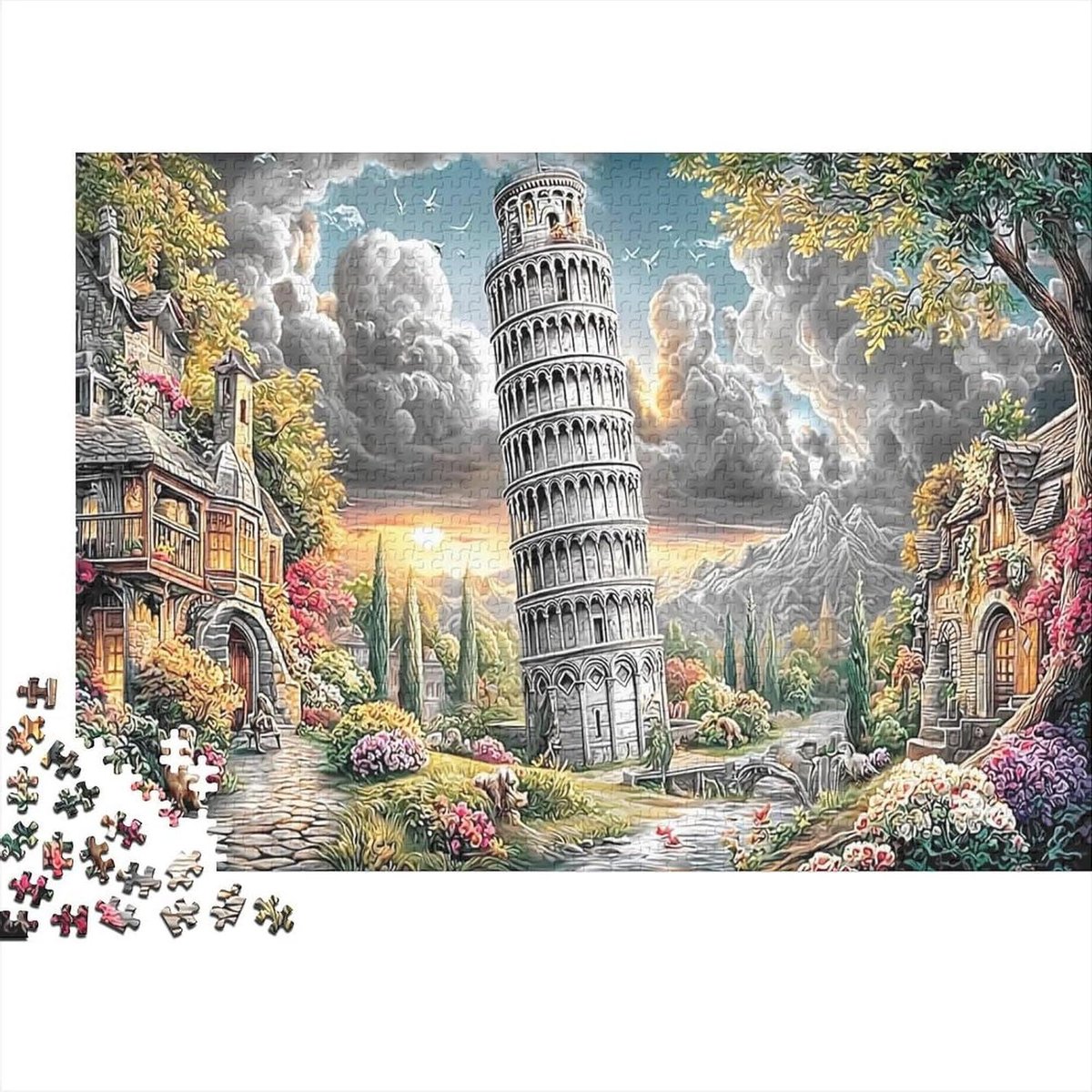 Leisteen Toren Puzzel - Landschap Puzzel Volwassenen - Ontspanning en Decoratie - Nauwkeurig Gesneden Stukjes - 70 x 50 cm