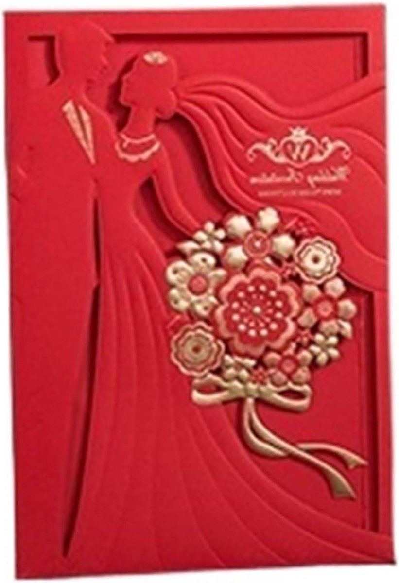 Trouwkaart - Uitnodiging Bruiloft - Gezegend Wensen - Elegante Envelop - 127 x 185 mm - Rood