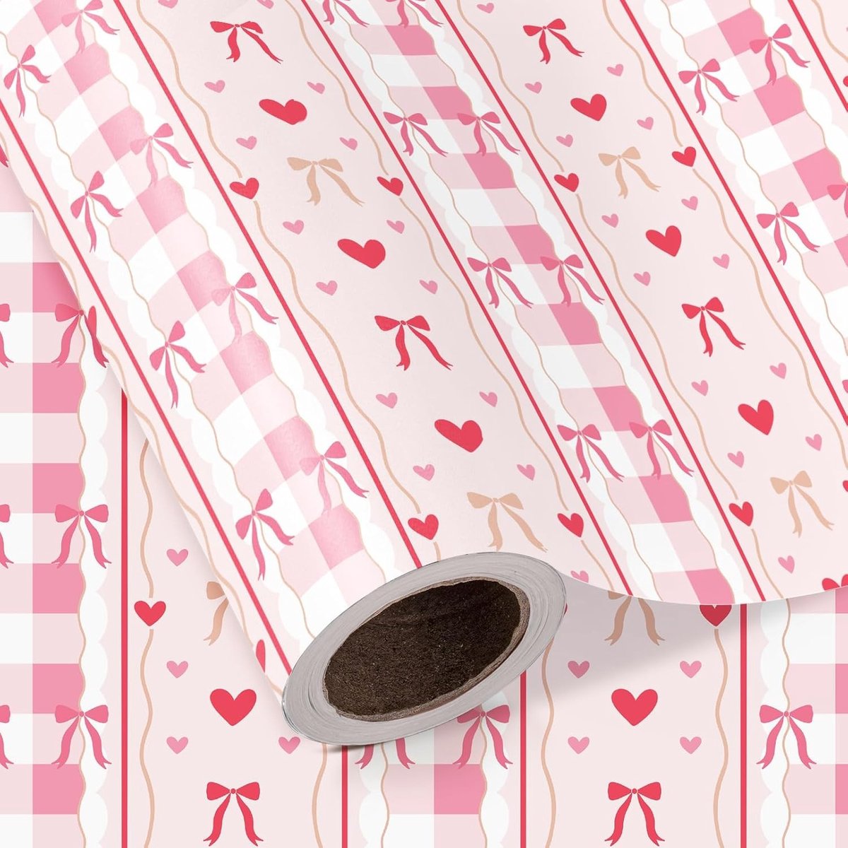 Roze geruite strik inpakpapier rol - mini-rol 43,2 cm x 5 m - ideaal voor Valentijnsdag, verjaardag en babyshower decoratie