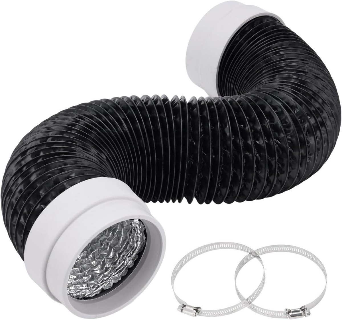 Afvoerslang Aluminium - Ventilatieslang Droger - Lucht Afvoeren - Roestvrijstalen Klemmen - 100 mm 1.5 m - Zwart