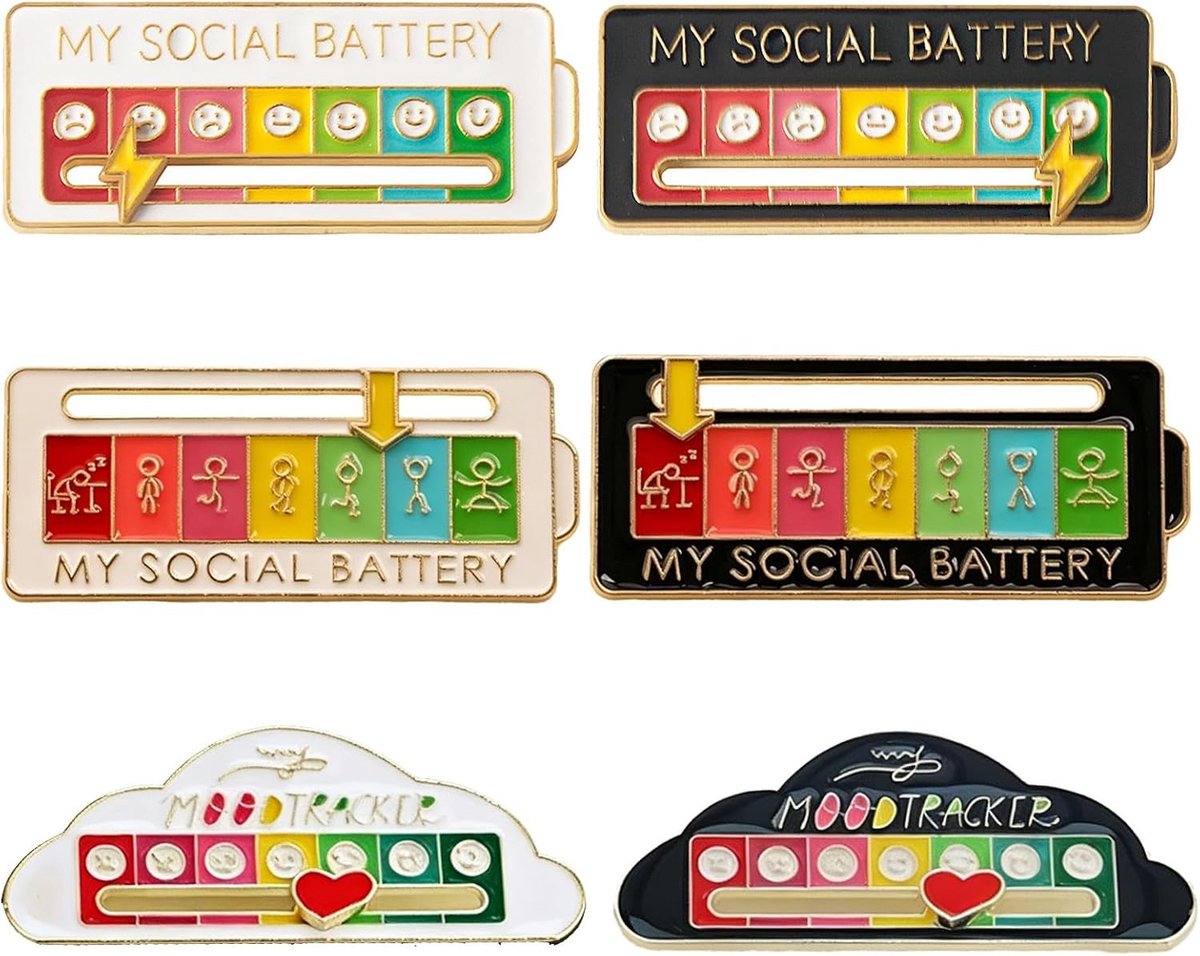 6 Stuks Interactieve Pins in Regenboogkleuren voor Sociale Batterij, Creatieve Emotionele Expressie en Anti-Angst Badges voor Kleding en Tassen