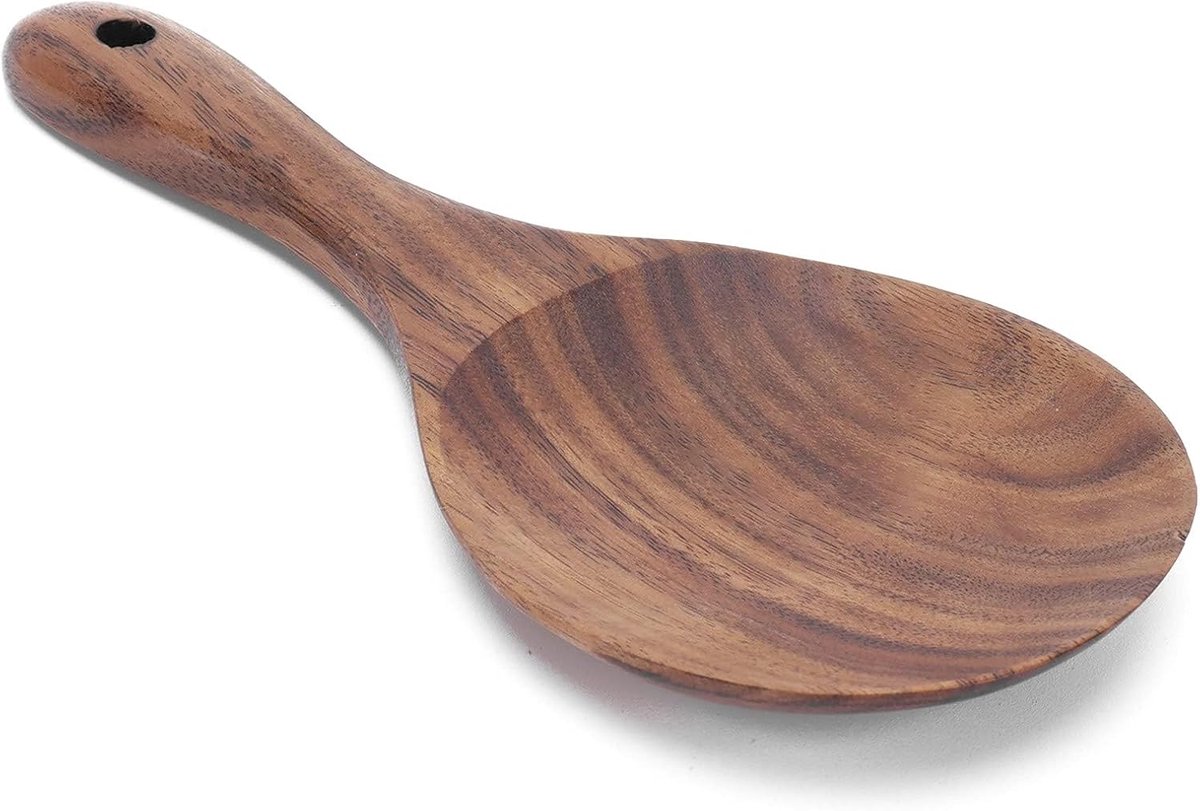 SnelShoppen - Houten Rice Paddle Servelepel - Keuken Accessoire - Stevige Rijstschep - Praktische Kookgerei - Hygiënisch met Ophanggaatje - Voor Rijst