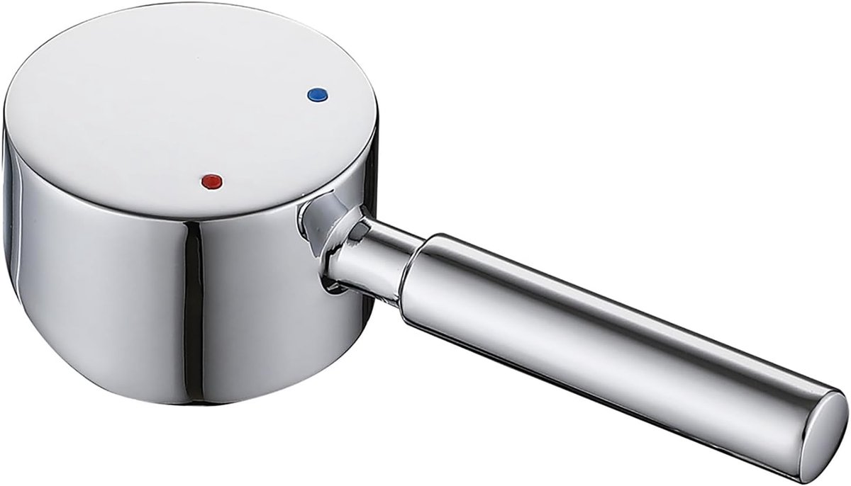 SnelShoppen - Hot en Koud Kleurknop Tap Lever voor Enkele Handgreep Kraan - Universele Vervangingsmetaal Lever Gepolijst Chroom - 10x10mm Cartridge