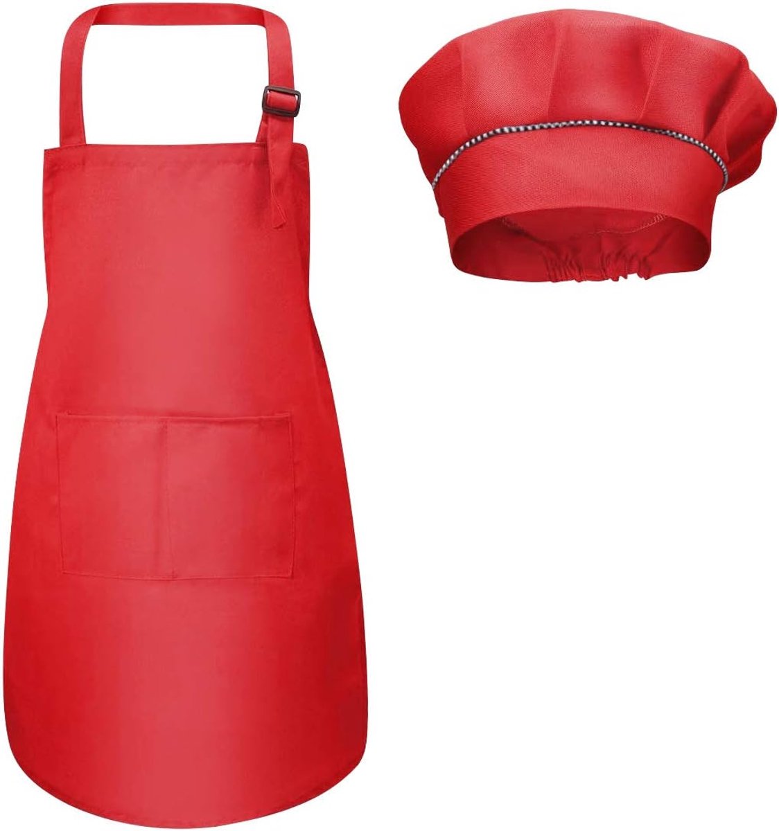 SnelShoppen - Kids Schort en Koksbuis Set, Verstelbaar Kinderschort met Zakjes voor Koken, Bakken, Schilderen, 4-12 Jaar (Rood, Maat L)