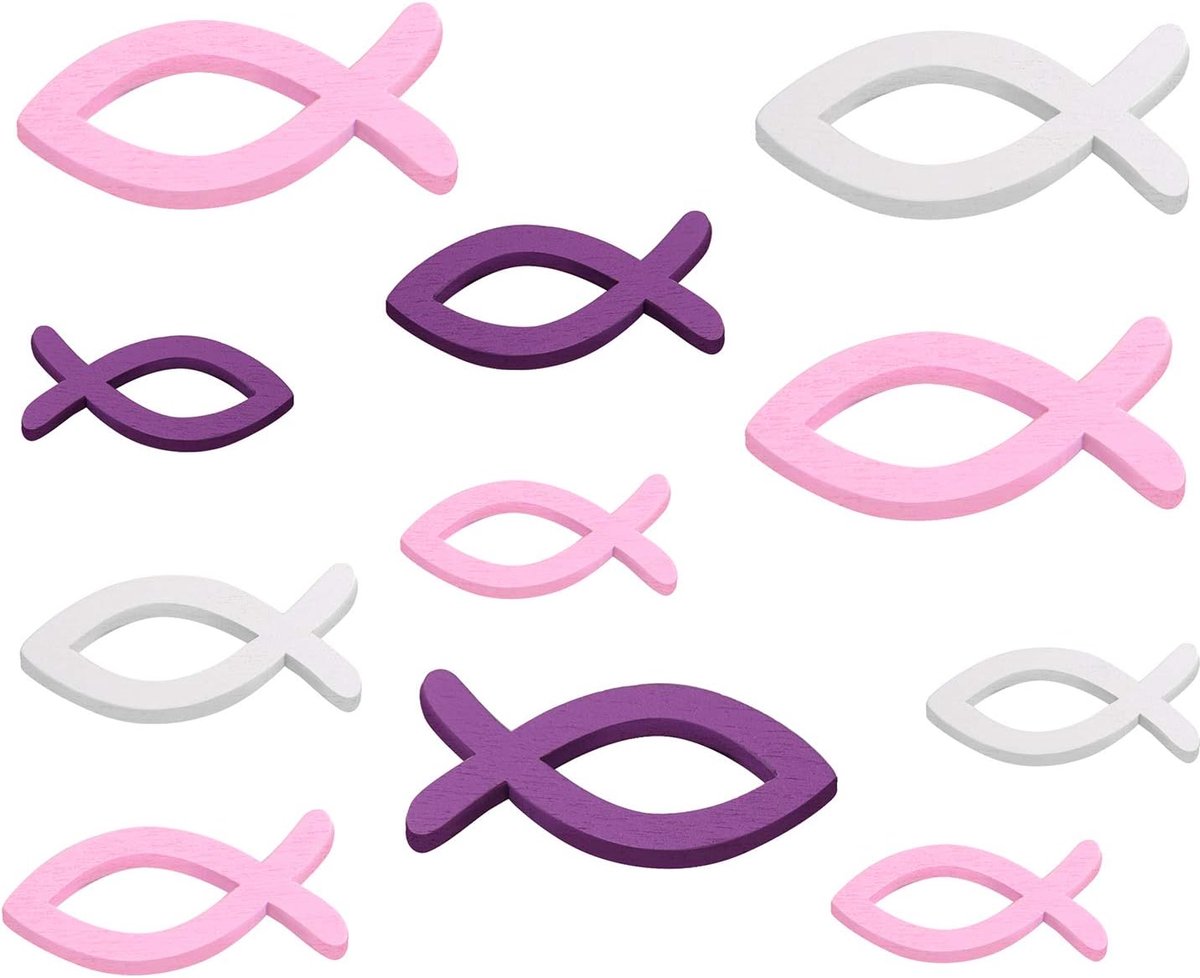 Visdecoraties 108 stuks - Houten versiering - Paars roze wit - Perfect voor feestdecoratie - ShopVlot