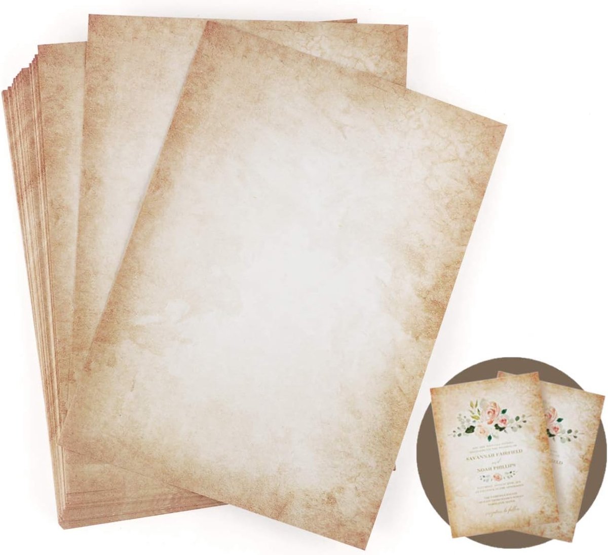 SnelShoppen - Vintage Schrijfpapier 50 Vel, DIN A4, Dubbelzijdig, 100g/m², Antiek Ontwerp voor Creatief Schrijven en Printen, Handgemaakt, Perfect voo