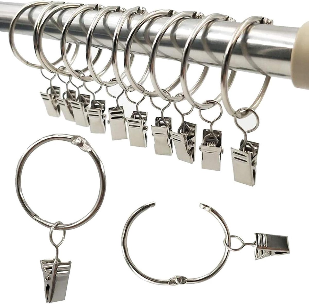 Gordijnringen met Clips - 40 Stuks, 35mm BinnenDiameter, RoestvrijStalen Gordijnhaak