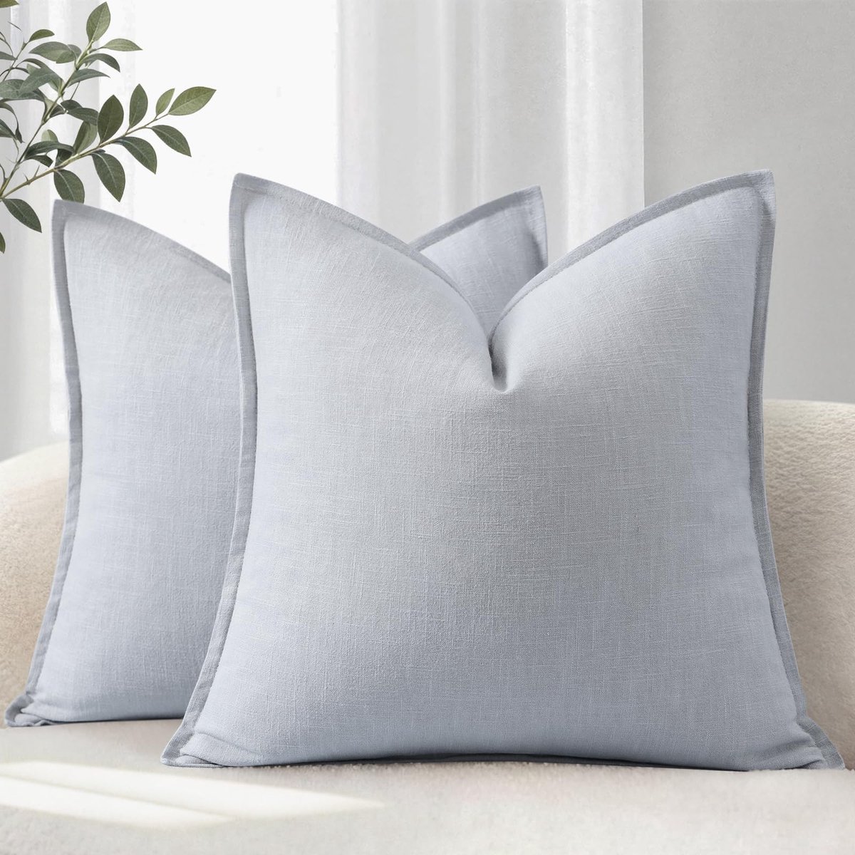 Omgoods - Set van 2 Kussenhoezen 50 x 50 cm Lichtblauw Linnen
