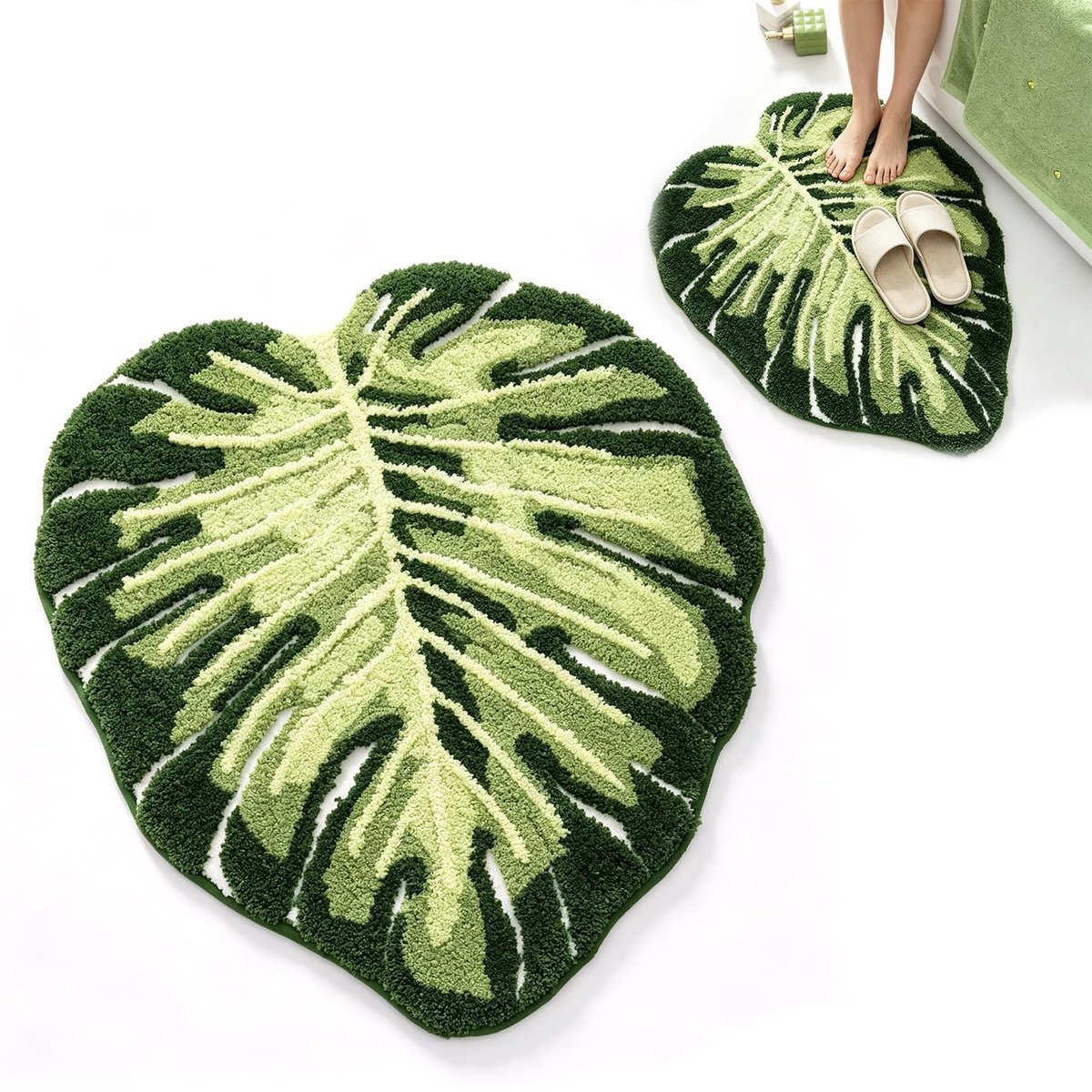 Omgoods - Monstera Badmat met Bladpatroon 50 x 80 cm