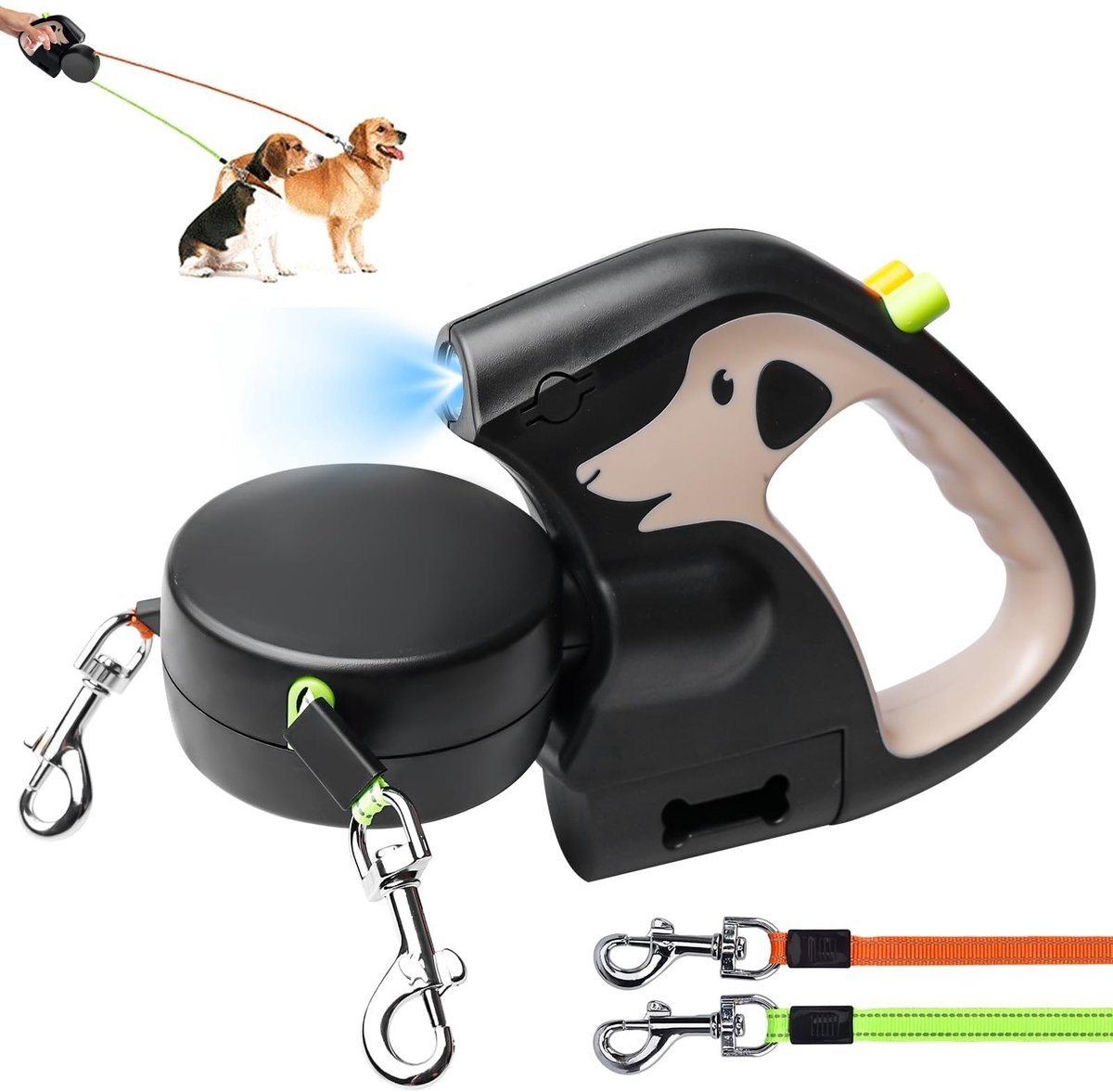 Omgoods - Dubbele Retractable Hondenriem met LED Licht - 3m Flexibele Leash voor 2 Honden