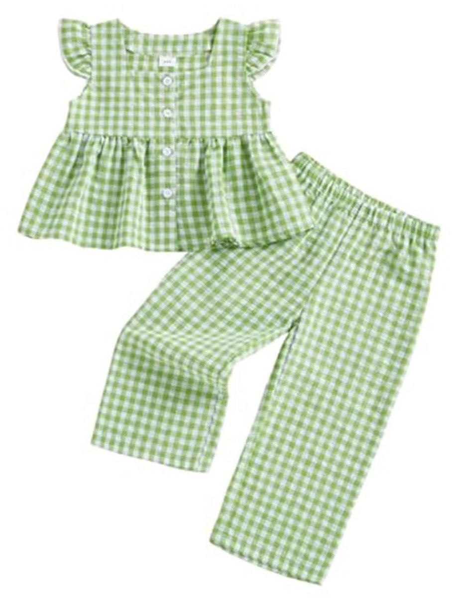 Omgoods - Set van T-shirt en Broek voor Meisjes met Rimpel Mouwen