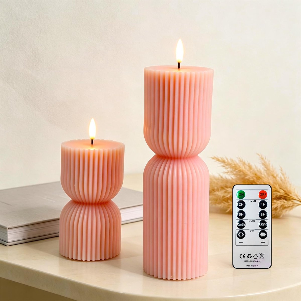 Omgoods - Set van 2 LED Kaarsen met Afstandsbediening en Timer, Roze