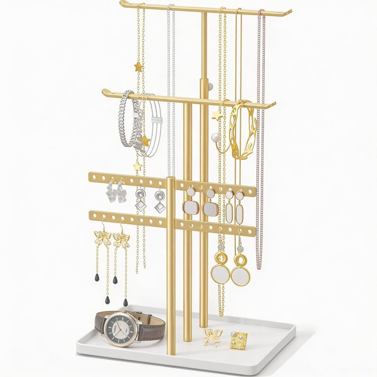 Omgoods - 3-laags Sieradenstandaard met Metalen Frame