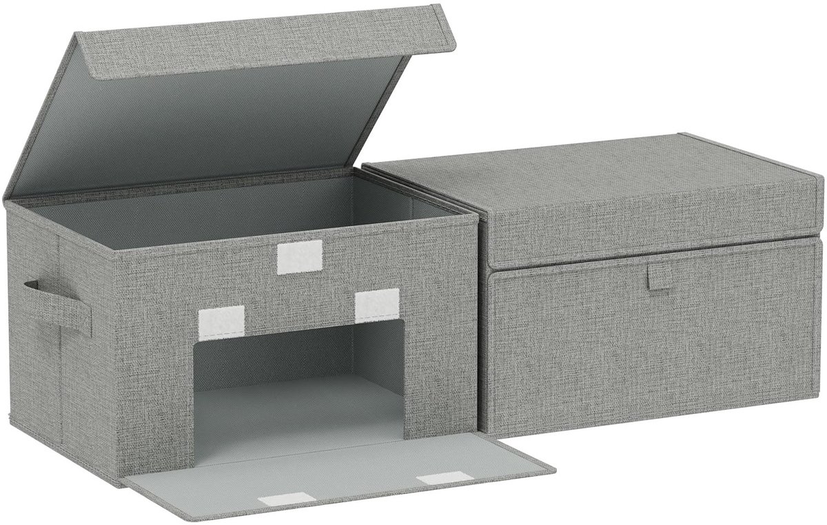 Omgoods - Opbergdozen met Deksel, 2 Stuks, 13 x 23 x 20 cm, Grijs