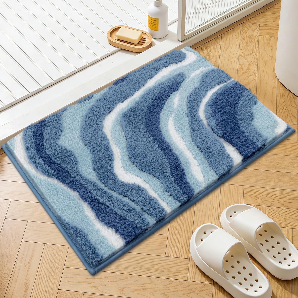 Omgoods - Luxe Antislip Badmat 80 x 120 cm in Blauw, Super Absorberend
