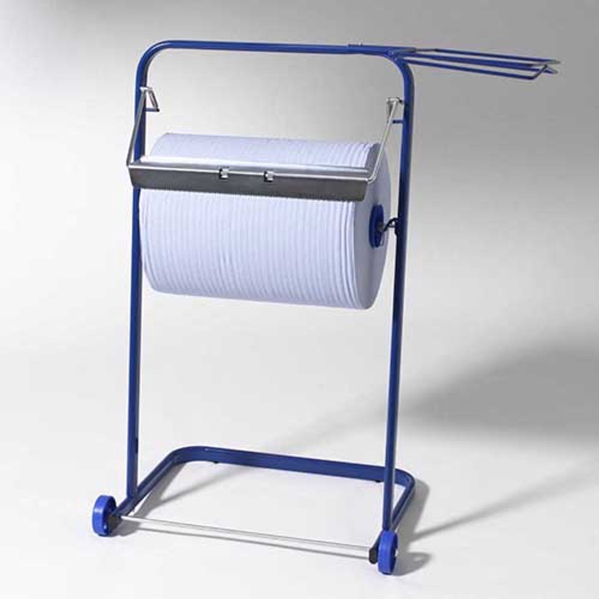 1x Vloerstandaard voor poetsrollen 895 cm x 38 cm x 75 cm blauw met afvalzakhouder