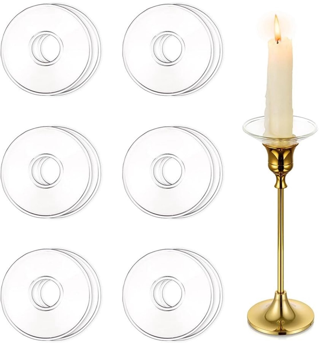 Omgoods - Set van 12 Glazen Bobeches voor Kandelaars